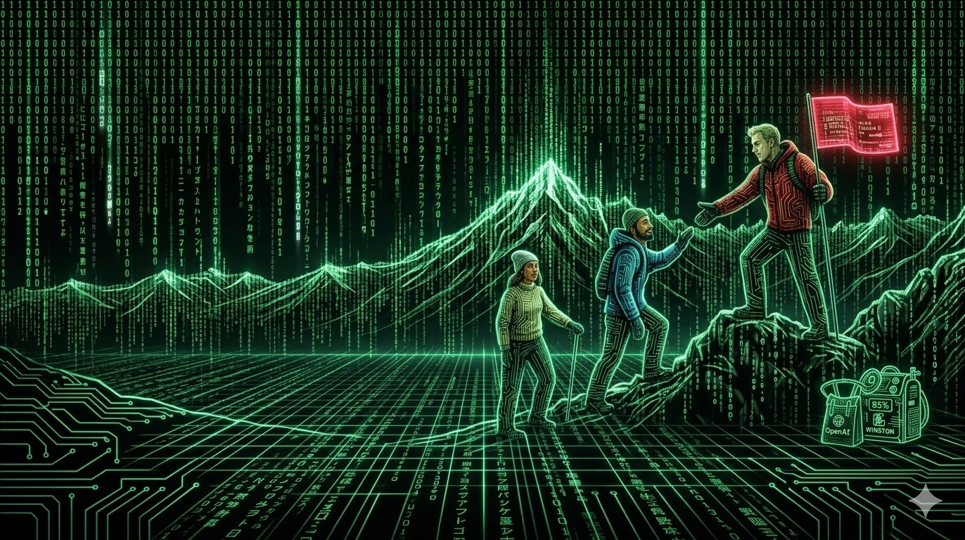 Mountain climbers working together